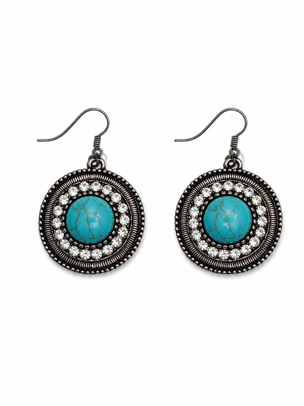 Turquoise Stone Crystal Halo Drop Earrings - Women's Jewelry